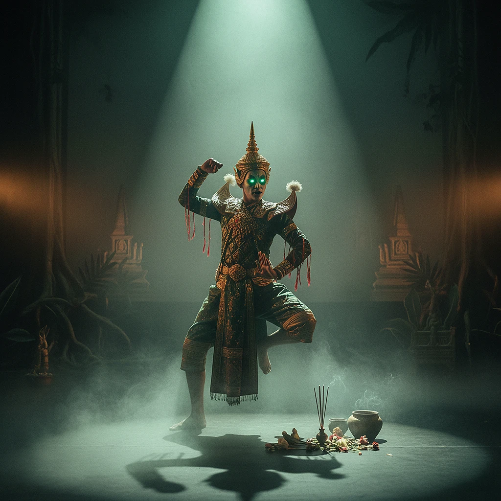 Fantasma tailandés Phi Pop cazando junto al río