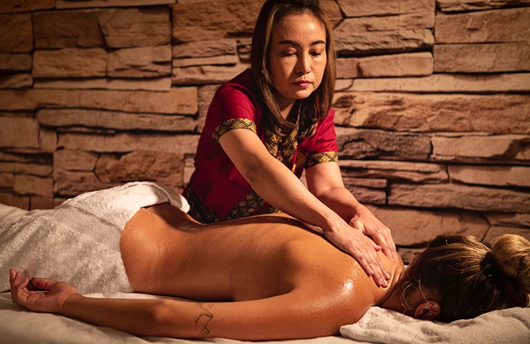 Manual relaxing massage on the back